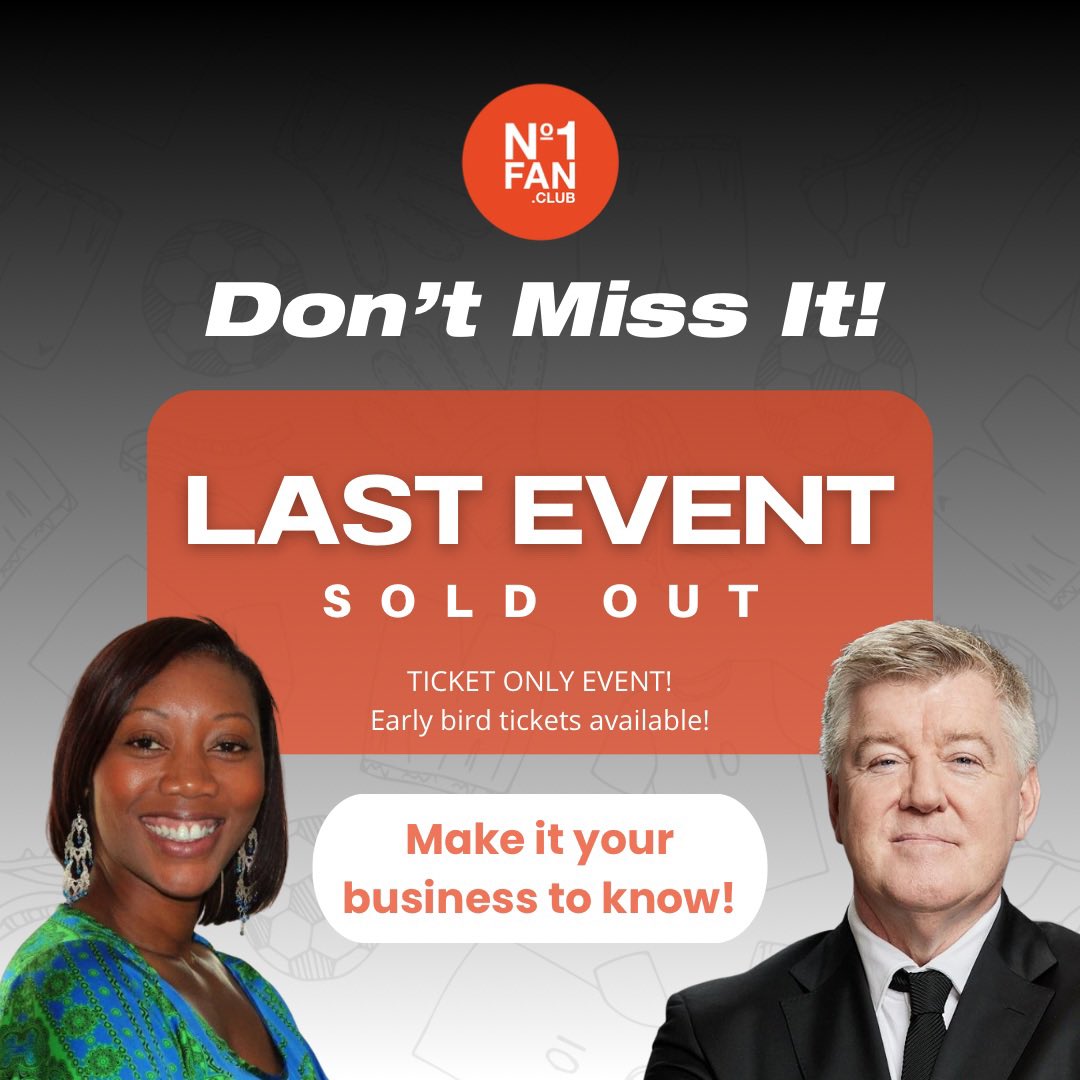 No1. Fan Club (@no1fan_club) on Twitter photo Our Industry Insights event for parents & players is back! Gain insider knowledge on the business of football
Hosted by the legendary <a href="/GeoffShreeves/">Geoff Shreeves</a> Sports broadcaster
Plus industry experts, a special guest, Q&A, networking & drinks included
🎟️Book @ bit.ly/No1-Event Our Industry Insights event for parents & players is back! Gain insider knowledge on the business of football
Hosted by the legendary <a href="/GeoffShreeves/">Geoff Shreeves</a> Sports broadcaster
Plus industry experts, a special guest, Q&A, networking & drinks included
🎟️Book @ bit.ly/No1-Event