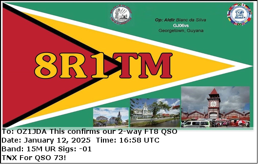 OZ1JDA's tweet photo. Top eQSL 8R1TM, Guyana #EQSL #HamRadio #DX https://t.co/DVIMT90MbT