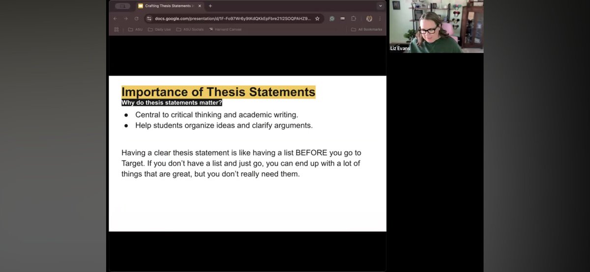 cimoses's tweet photo. Informative session with Jeff Davis &amp; Liz Evans from @ASU on helping younger students craft and analyze thesis statements. My students will create argumentative thesis statements based on historical artworks and use the elements of art to defend their thesis. Thanks @KyCharge https://t.co/eBYOGDJn4g