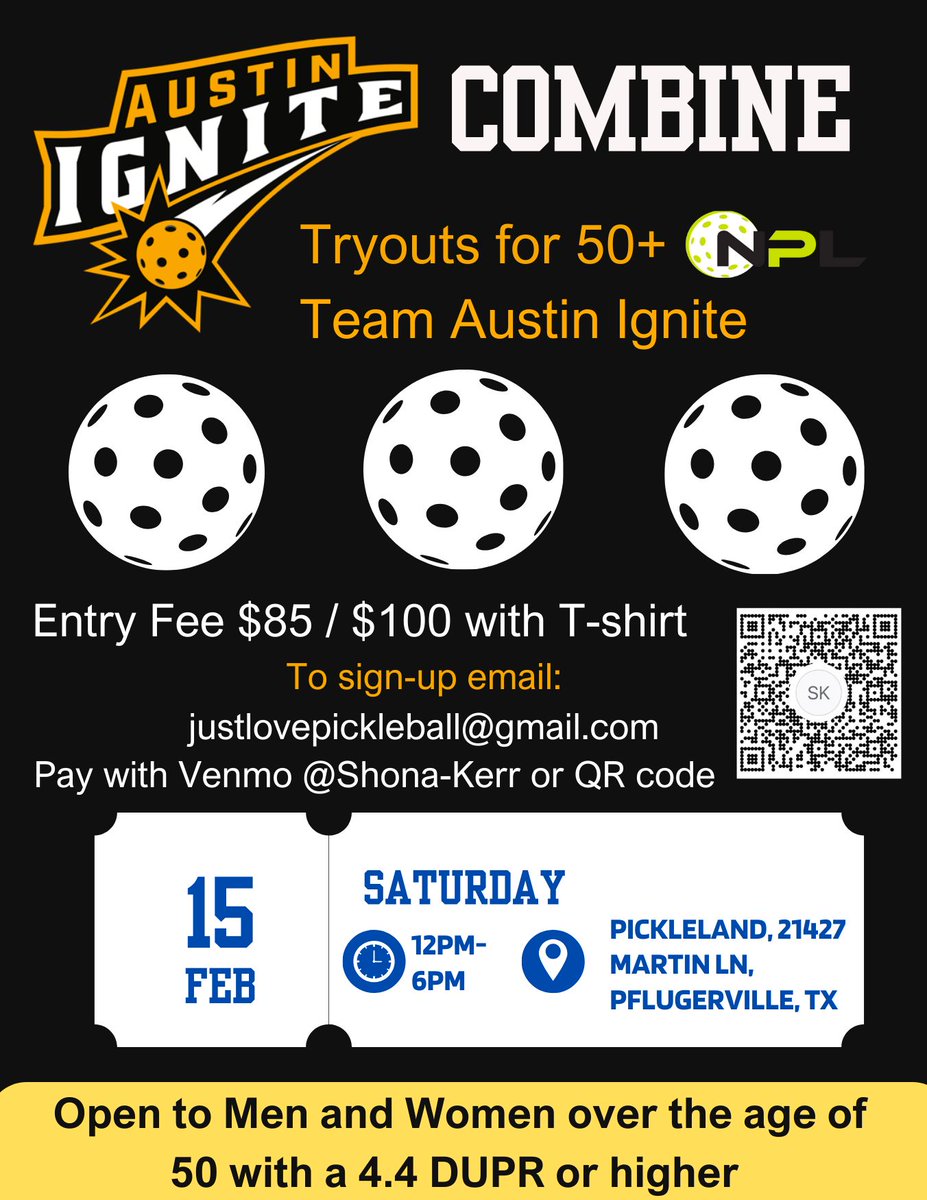 AustinIgnite_pb's tweet photo. Over 50 and play pickleball? Come and try out for Austin Ignite. Space is limited, register now! https://t.co/R13D0HH6wz