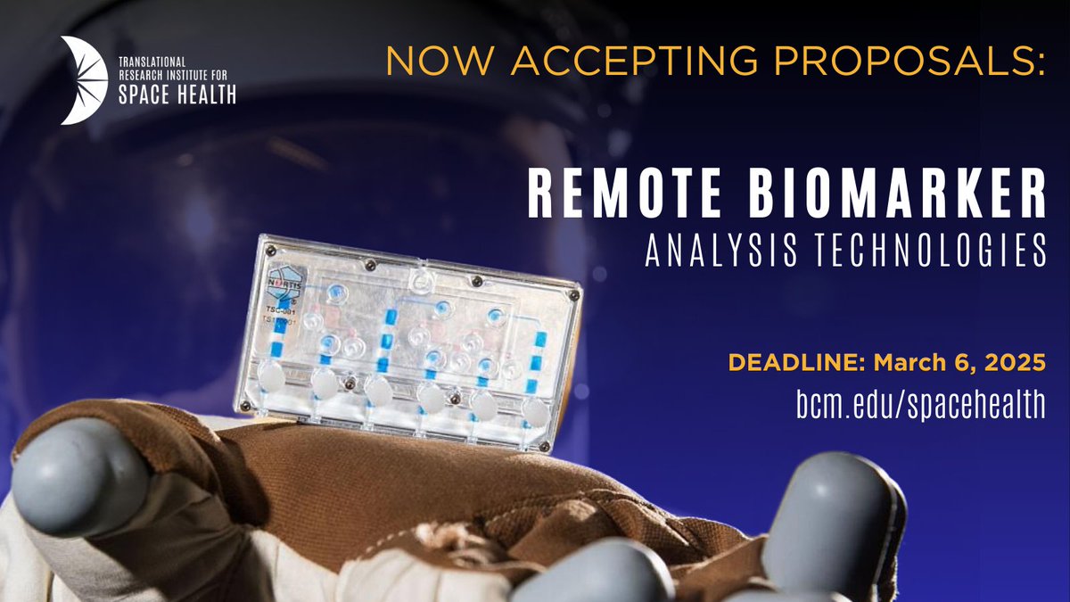 BCMSpaceHealth's tweet photo. FUNDING OPPORTUNITY: #TRISH is seeking proposals for its advancing remote biomarkers solicitation! #SpaceHealth #TissueChips #Biomarkers
Deadline: March 6, 2025
Solicitation: https://t.co/Z2Dn69l1LJ https://t.co/eDrcaCXh2u