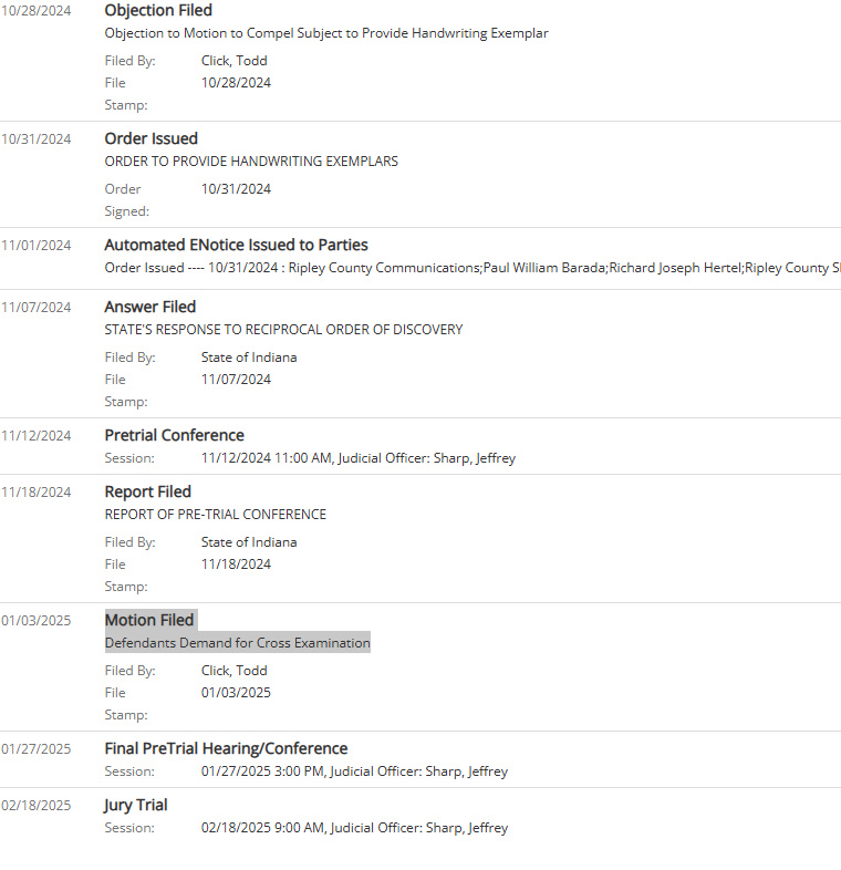 MattBlacInc's tweet image. DEFENDANT’S DEMAND FOR CROSS-EXAMINATION

STATE OF #INDIANA | IN THE #RIPLEY SUPERIOR COURT COUNTY OF RIPLEY 

CAUSE NO. 69D01-2409-F6-000108 

STATE OF INDIANA vs. #TODDCLICK