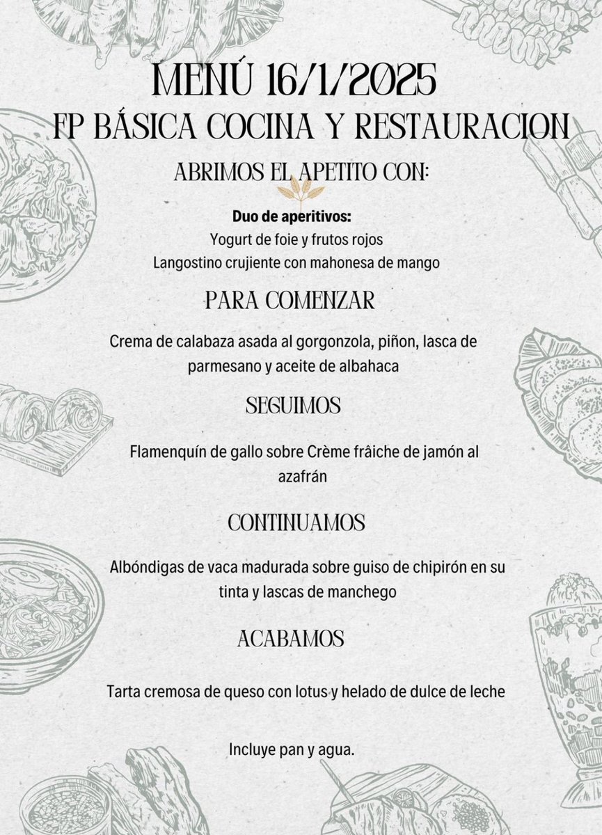 Menú degustación Jueves 16 Enero ⬇️