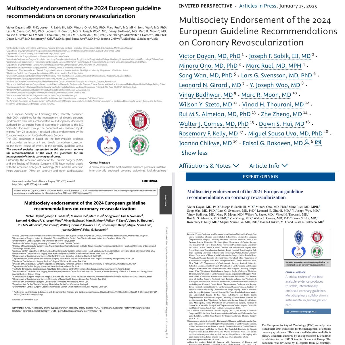 RUI M S ALMEIDA (@rmssaa) on Twitter photo A paper due to be read and published simultanously by <a href="/AATSJournals/">AATS Journals</a> <a href="/EACTS_Journals/">EJCTS_ICVTS</a> <a href="/annalsthorsurg/">The Annals of Thoracic Surgery</a> <a href="/bjcvs/">BJCVS</a> and signed by the <a href="/AATSHQ/">AATS</a> <a href="/EACTS/">EACTS</a> <a href="/STS_CTsurgery/">The Society of Thoracic Surgeons</a> and <a href="/LATAM_LACES/">LACES</a>. Congrats to all and specially <a href="/VictorDayan1/">Victor Dayan</a> <a href="/FaisalBakaeen/">Faisal Bakaeen MD</a> <a href="/JoeSabik/">Joe Sabik</a> <a href="/RuelMarc1/">Marc Ruel, MD, MPH</a> <a href="/Migas2001/">Miguel Sousa Uva</a> <a href="/JoChikweMD/">Jo Chikwe</a> A paper due to be read and published simultanously by <a href="/AATSJournals/">AATS Journals</a> <a href="/EACTS_Journals/">EJCTS_ICVTS</a> <a href="/annalsthorsurg/">The Annals of Thoracic Surgery</a> <a href="/bjcvs/">BJCVS</a> and signed by the <a href="/AATSHQ/">AATS</a> <a href="/EACTS/">EACTS</a> <a href="/STS_CTsurgery/">The Society of Thoracic Surgeons</a> and <a href="/LATAM_LACES/">LACES</a>. Congrats to all and specially <a href="/VictorDayan1/">Victor Dayan</a> <a href="/FaisalBakaeen/">Faisal Bakaeen MD</a> <a href="/JoeSabik/">Joe Sabik</a> <a href="/RuelMarc1/">Marc Ruel, MD, MPH</a> <a href="/Migas2001/">Miguel Sousa Uva</a> <a href="/JoChikweMD/">Jo Chikwe</a>