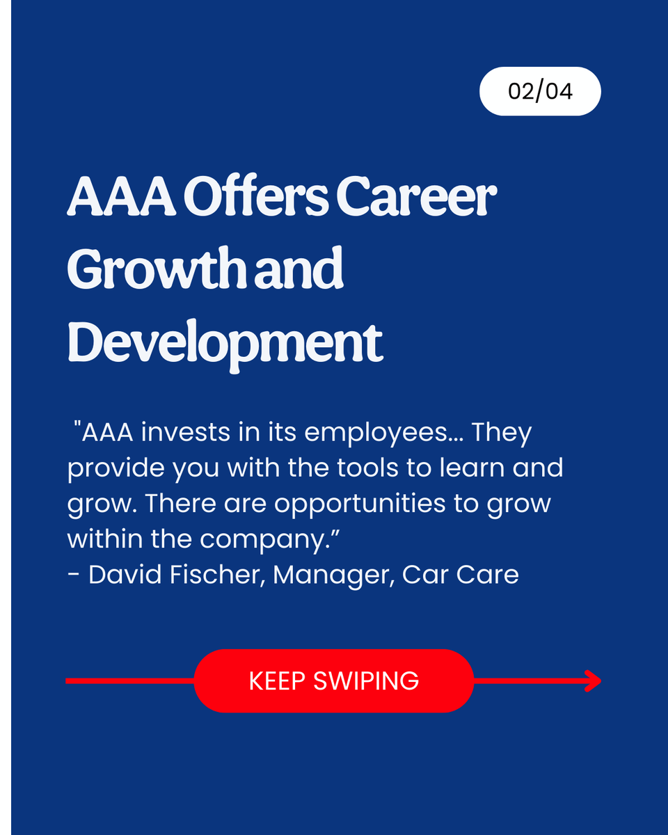 AAAClubAlliance's tweet photo. At AAA, we offer more than just a job - we offer growth and development opportunities to help you reach your full potential. Ready to jump start your career? Apply now at https://t.co/ucQ3hae0IJ. 
#NewYearNewCareer #CareersAtAAA #JoinOurTeam #CareerOpportunities #AAACareers https://t.co/6Qe855bZOw