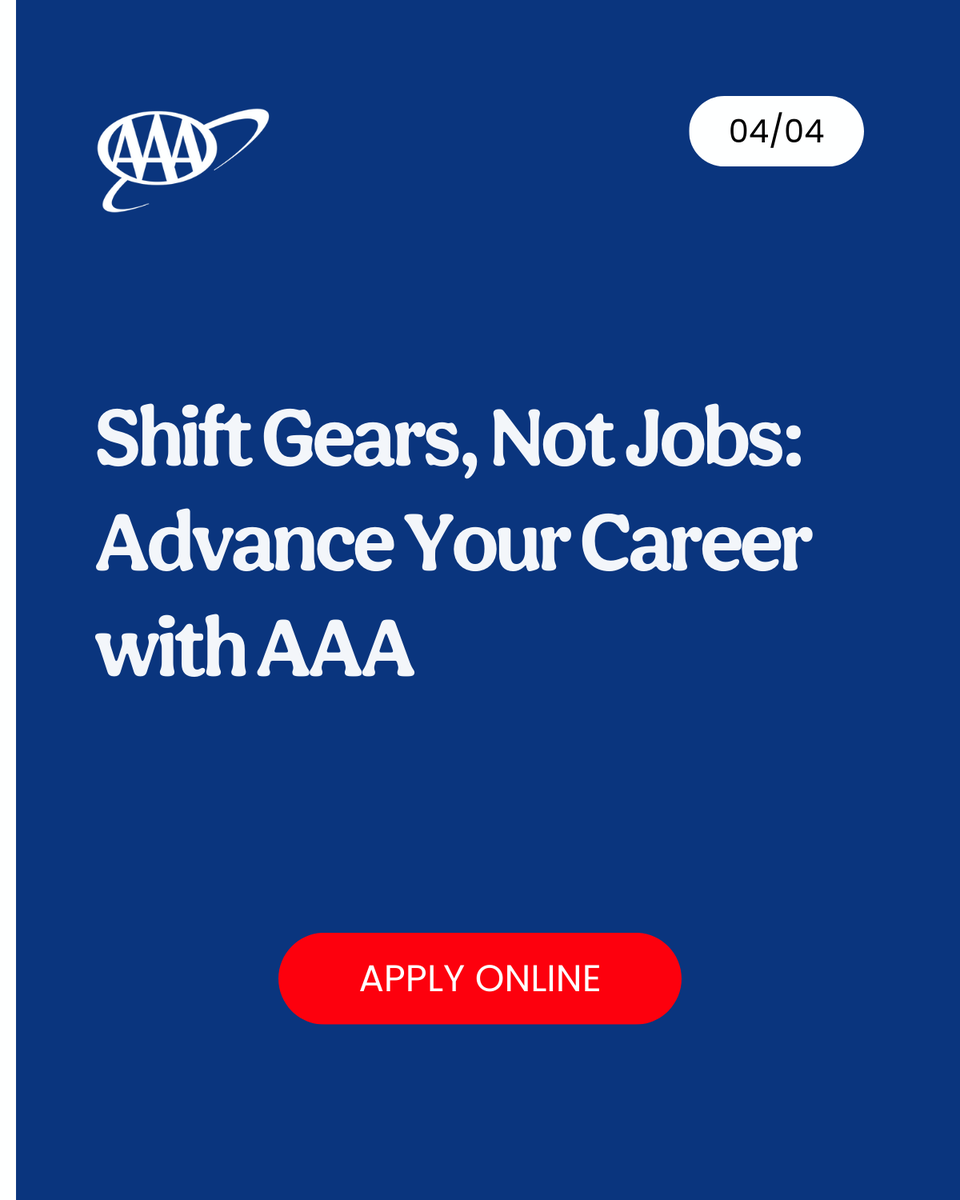 AAAClubAlliance's tweet photo. At AAA, we offer more than just a job - we offer growth and development opportunities to help you reach your full potential. Ready to jump start your career? Apply now at https://t.co/ucQ3hae0IJ. 
#NewYearNewCareer #CareersAtAAA #JoinOurTeam #CareerOpportunities #AAACareers https://t.co/6Qe855bZOw