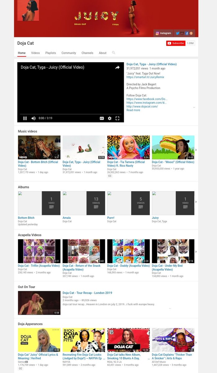 ThrowbackDoj's tweet photo. Doja's YouTube channel 2018-2019 https://t.co/KRRxBTfkDi