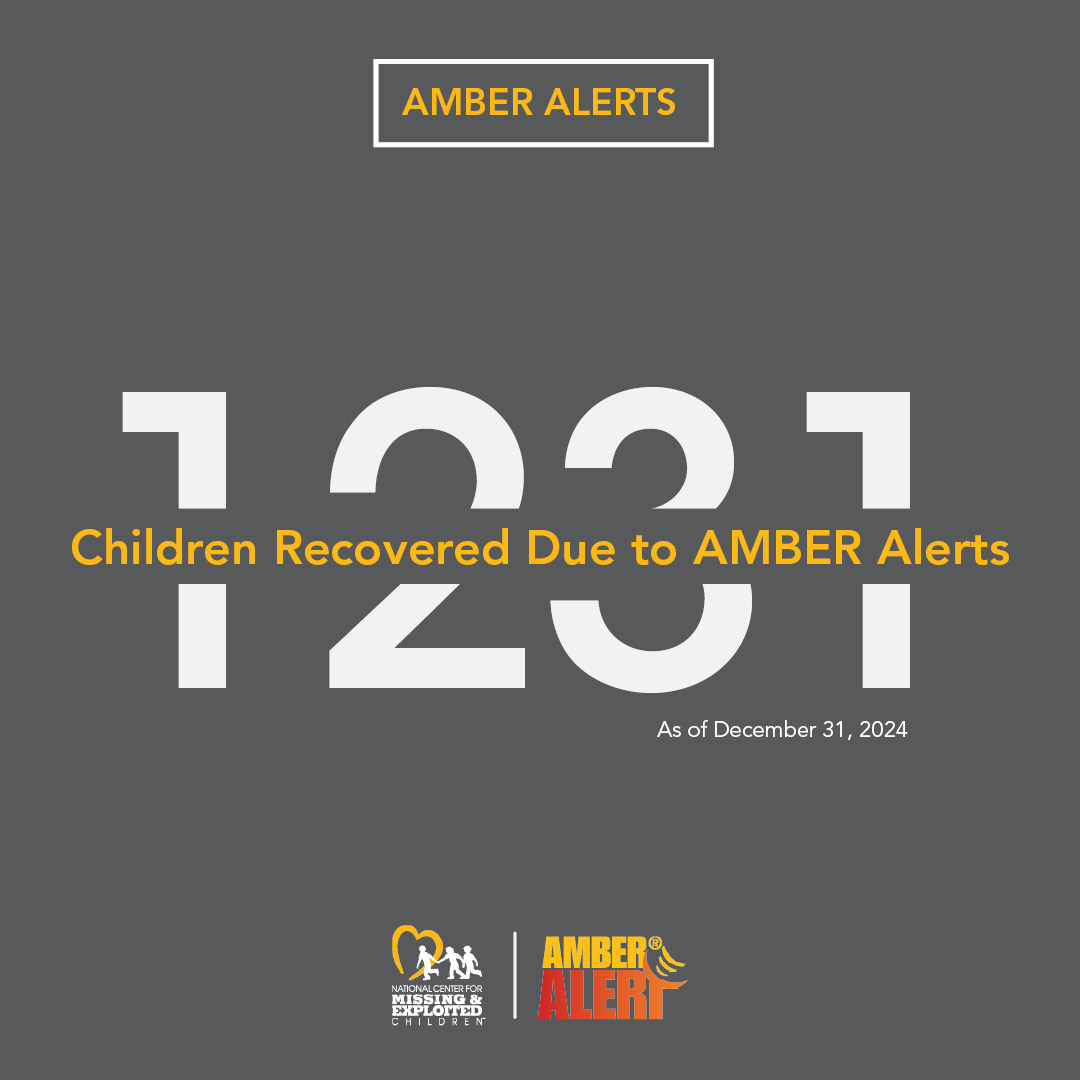 NCMEC's tweet photo. #AMBERAlertAwarenessDay
AMBER Alerts are issued for critical child abductions, instantly mobilizing communities through radio, TV, signs, cellphones, and more.
1,231 children have been recovered thanks to AMBER Alerts, including 198 via WEA (Wireless Emergency Alerts): https://t.co/04OuYi1YIL