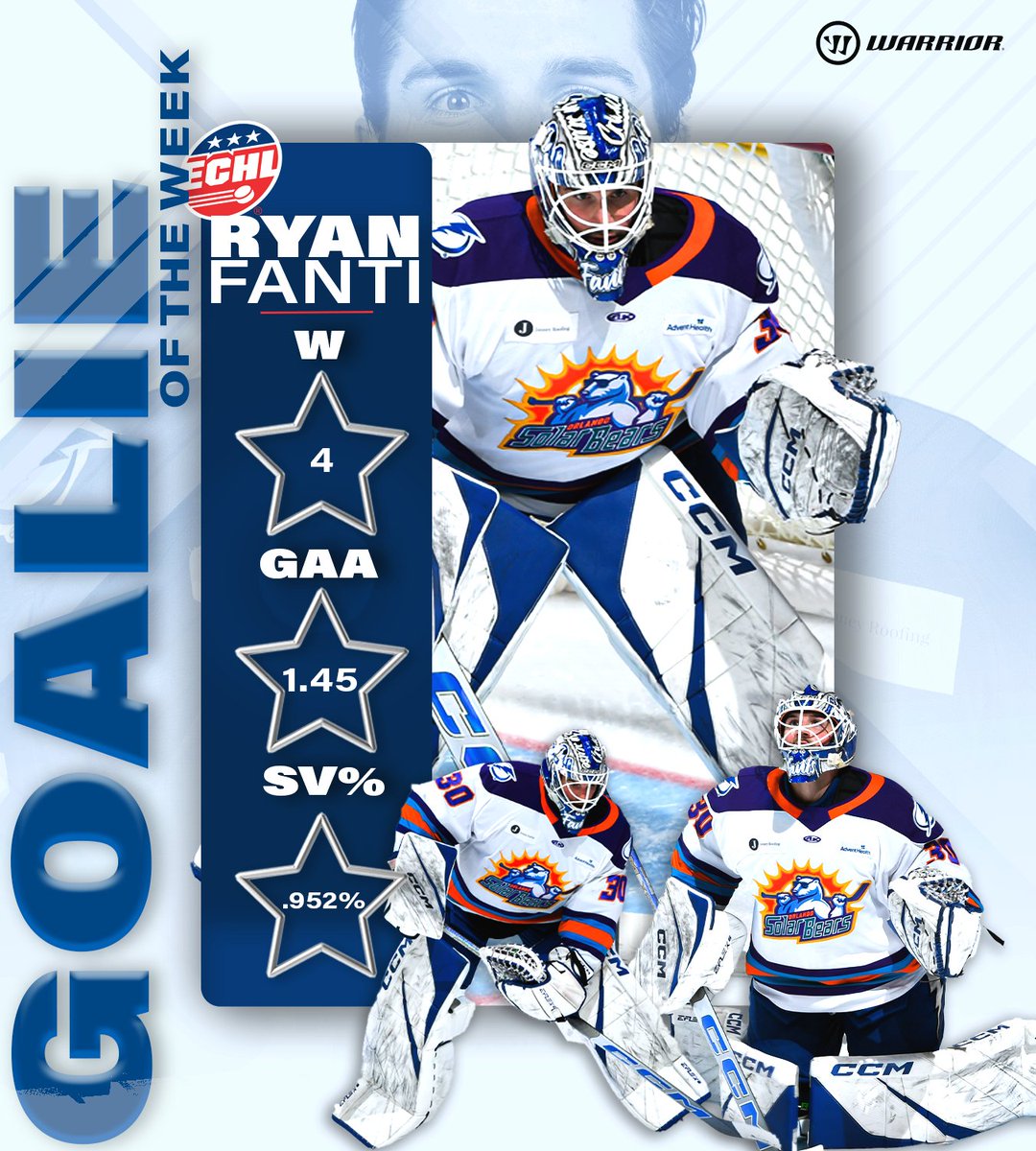Your <a href="/WarriorHockey/">Warrior Hockey</a> Goalie of the Week, of <a href="/OrlandoHockey/">Orlando Solar Bears</a>, Ryan Fanti! 👏🏼🐻‍❄️

📝: echl.com/news/2025/01/o…