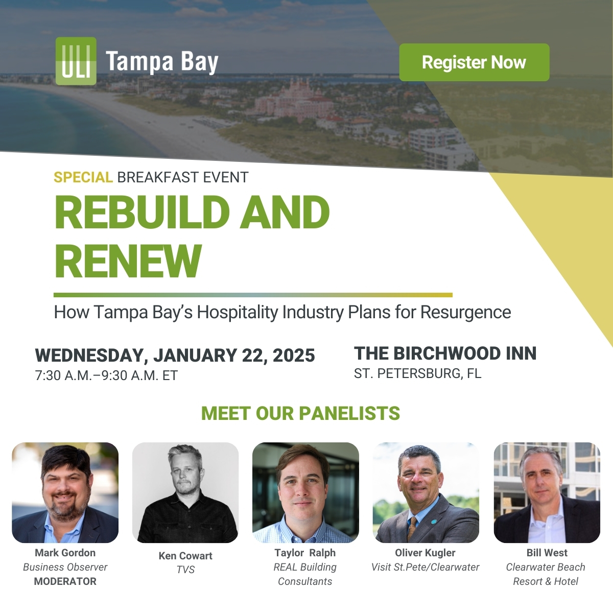 ULITampaBay's tweet photo. We have finalized our speakers for our special breakfast event, Rebuild and Renew! We encourage everyone to take advantage of the opportunity to learn how Tampa Bay can rebuild smarter in light of the most recent hurricanes!

Register: https://t.co/Pclgf9ICQJ

#ULITampaBay https://t.co/tVU4gxfc8F