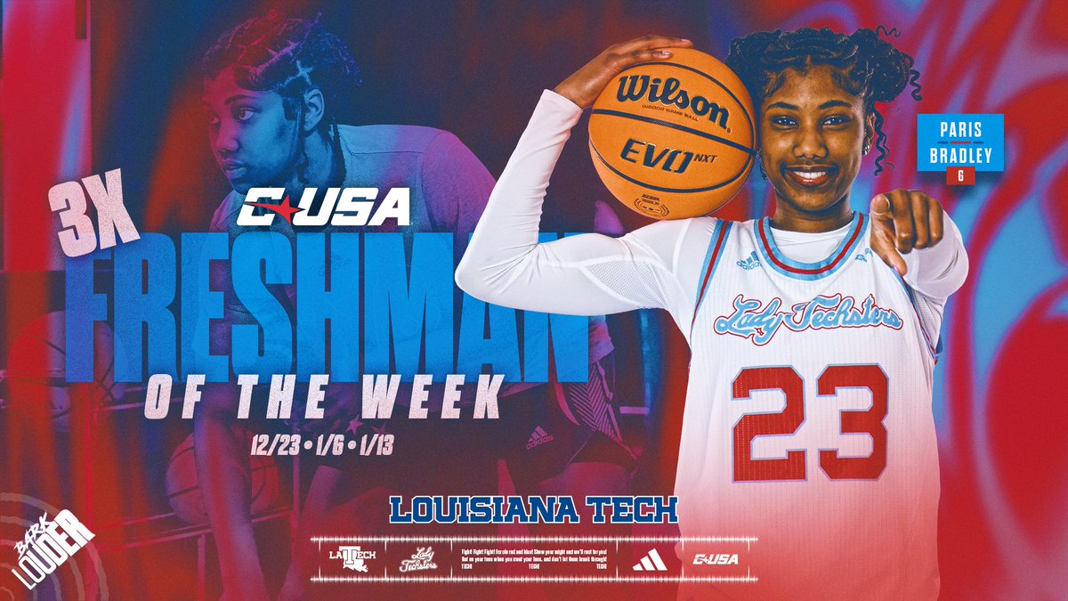 3⃣ in a row

Paris Bradley is once again the CUSA Freshman of the Week after scoring 37 points with 10 rebounds, 4 assists, 3 steals, and a block in two games

📰 - bit.ly/4aepXVg

#BarkLouder #LoveandServe 🩵❤️