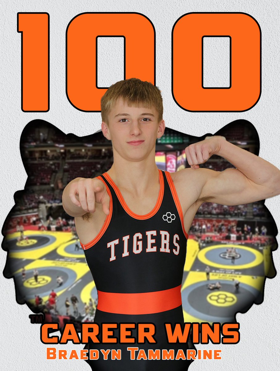 This weekend at the Perrysburg Invitational Tournament, Braedyn Tammarine won his 100th Career Match and was the 106# Champion! Congratulations Breadyn! #GoTigers