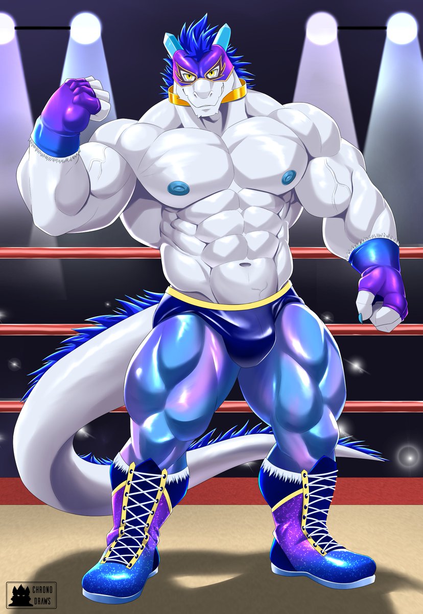 ChronoDraws's tweet image. Stuff for @JamesFrost70. James Frost, known as the Frost Star, is a very chilly fighter... Be frozen in his icy hold of defeat~ ❄️🧊🐲
Here I designed a brand new wrestler outfit for him, I hope you like! 💙💜
#furrybara #furryartwork #furry