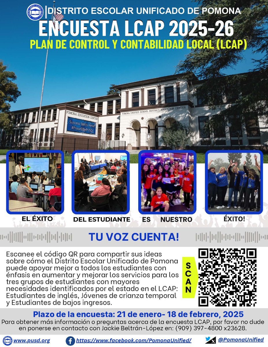 Bạn có biết LCAP là viết tắt của Local Control and Accountability Plan (Kế hoạch kiểm soát và giải trình tại địa phương) không? Cộng đồng PUSD, hãy tham gia bằng cách thực hiện khảo sát LCAP của chúng tôi bắt đầu từ ngày 21 tháng 1! pusd.org/lc