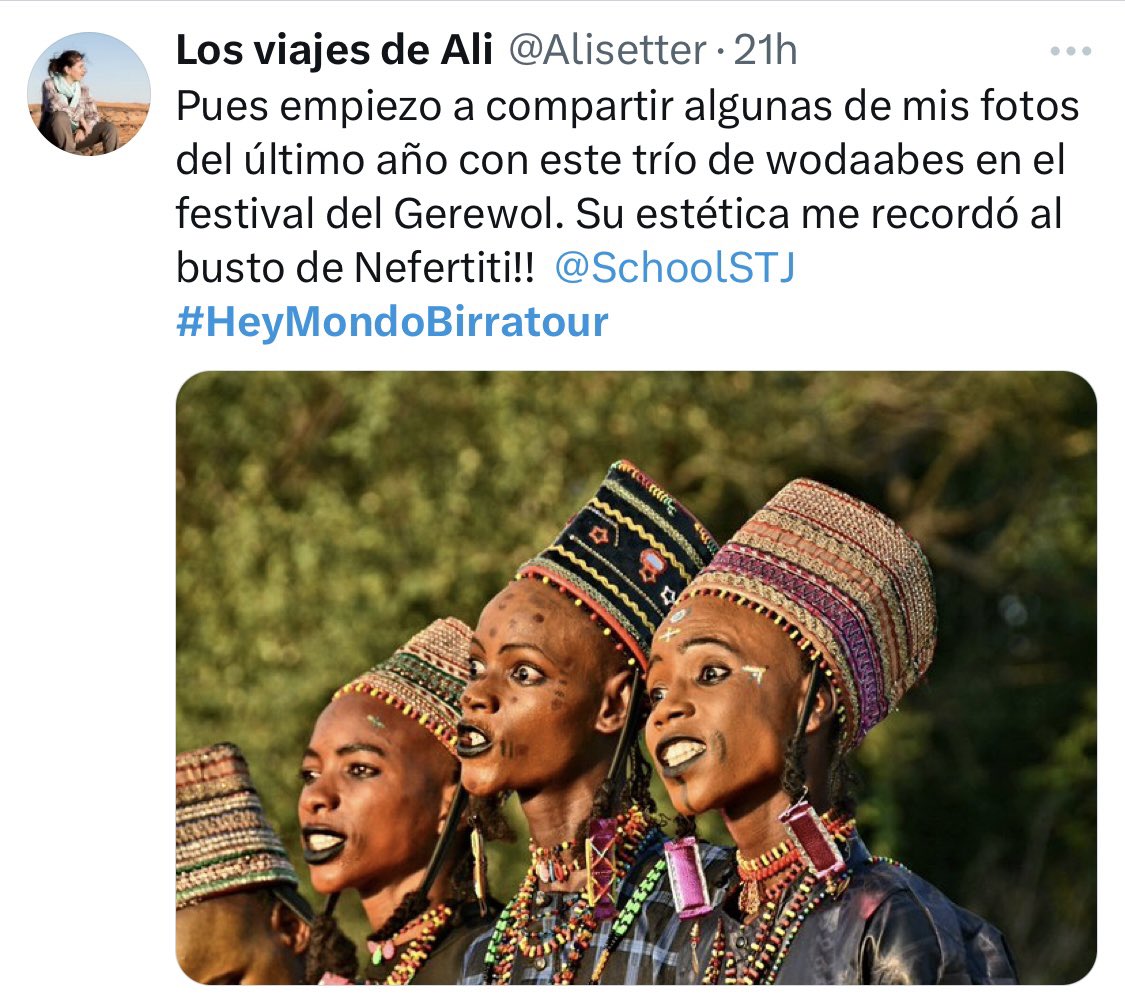 🥇Ya tenemos la primera foto ganadora 🙌🏼

El ✍🏼 Curso de Especialización en Narrativa de Viajes de <a href="/SchoolSTJ/">School of Travel Journalism</a> valorado en 500€ es para… 🥁 🥁 🥁 

🌟 <a href="/Alisetter/">Los viajes de Ali</a>, de Los viajes de Ali 🌟 

por esta fotaza viajera que capturó en el Festival de Gerewol 😍

¡Enhorabuena! 🥳 No