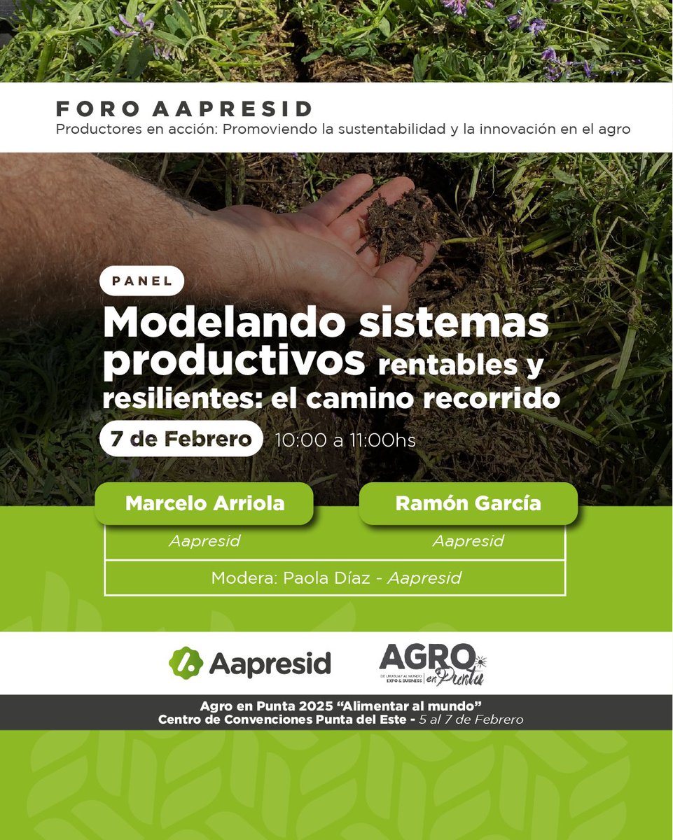aapresid's tweet photo. 🇺🇾 Llegamos a Uruguay con nuestro propio foro "Productores en acción: Promoviendo la sustentabilidad y la innovación en el agro" que mediante sus 2️⃣ paneles buscan responder preguntas claves como:

✅¿Qué desafíos enfrentan los sistemas agroalimentarios de la región y a nivel internacional?
✅¿Qué acciones debemos tomar para responder a los mismos?
✅ ¡Y más!
