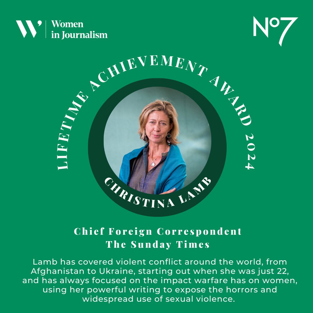 Women in Journalism (@wij_uk) on Twitter photo <a href="/rianna_croxford/">Rianna Croxford</a> <a href="/BBCNews/">BBC News (UK)</a> <a href="/BBCScotland/">BBC Scotland</a> <a href="/BethRigby/">Beth Rigby</a> <a href="/SkyNews/">Sky News</a> Lifetime Achievement Award 2024 🏆
Congratulations to <a href="/christinalamb/">christinalamb</a> <a href="/thetimes/">The Times and The Sunday Times</a> ✨
Lamb has covered Violent conflict around the world, from Afghanistan to Ukraine, starting out when she was just 22 and has always focused on the impact warfare has on women. <a href="/rianna_croxford/">Rianna Croxford</a> <a href="/BBCNews/">BBC News (UK)</a> <a href="/BBCScotland/">BBC Scotland</a> <a href="/BethRigby/">Beth Rigby</a> <a href="/SkyNews/">Sky News</a> Lifetime Achievement Award 2024 🏆
Congratulations to <a href="/christinalamb/">christinalamb</a> <a href="/thetimes/">The Times and The Sunday Times</a> ✨
Lamb has covered Violent conflict around the world, from Afghanistan to Ukraine, starting out when she was just 22 and has always focused on the impact warfare has on women.