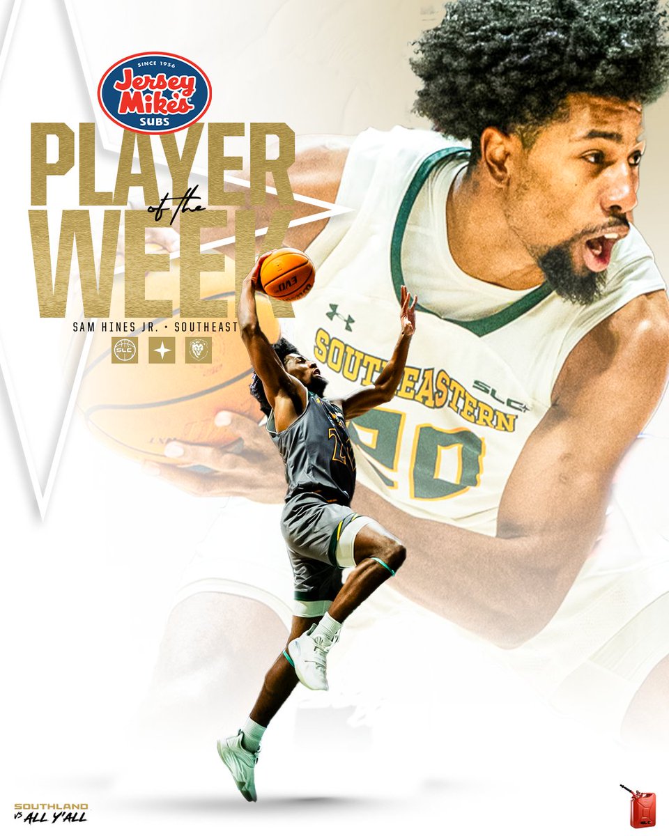 Southland Conference (@southlandsports) on Twitter photo DOING IT ALL
He averaged 22.5 points last week, including a 30-point double-double that helped the Lions to a pair of conference wins!!
Congratulations to Southeastern's Sam Hines Jr., your <a href="/jerseymikes/">Jersey Mike's Subs</a> SLC Men's Basketball Player of the Week!!
#GTL x <a href="/LionUpMBB/">Southeastern Men's Basketball</a> DOING IT ALL
He averaged 22.5 points last week, including a 30-point double-double that helped the Lions to a pair of conference wins!!
Congratulations to Southeastern's Sam Hines Jr., your <a href="/jerseymikes/">Jersey Mike's Subs</a> SLC Men's Basketball Player of the Week!!
#GTL x <a href="/LionUpMBB/">Southeastern Men's Basketball</a>