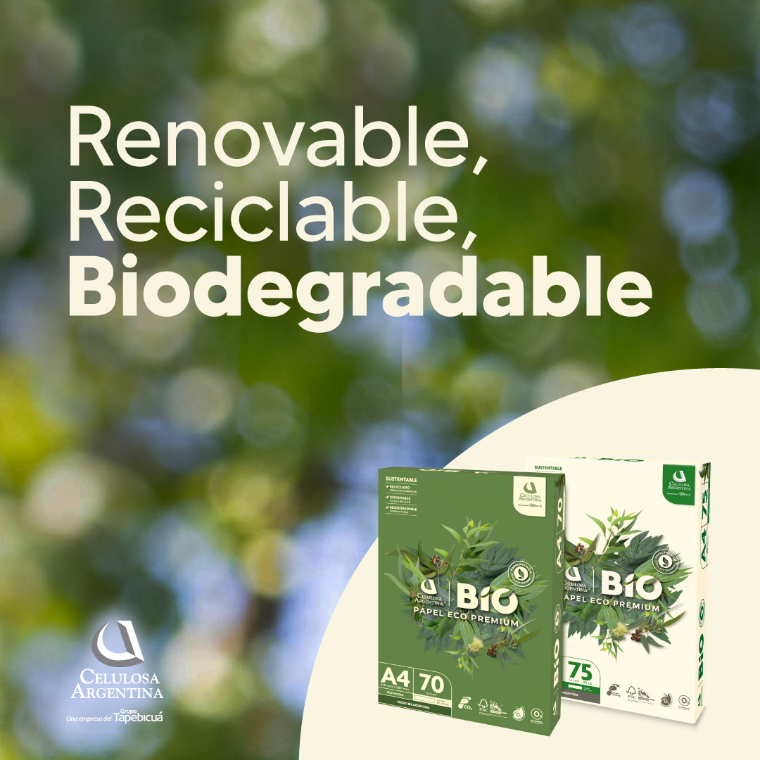 ¡El primer papel ecopremium del mercado!💪

Celulosa Argentina BIO® está elaborado a partir de papel reciclado y fibras de madera recuperada de aserraderos.

Lográ acabados premium para tus impresiones y disfrutá de un papel con color natural, sin blanqueantes ópticos agregados.