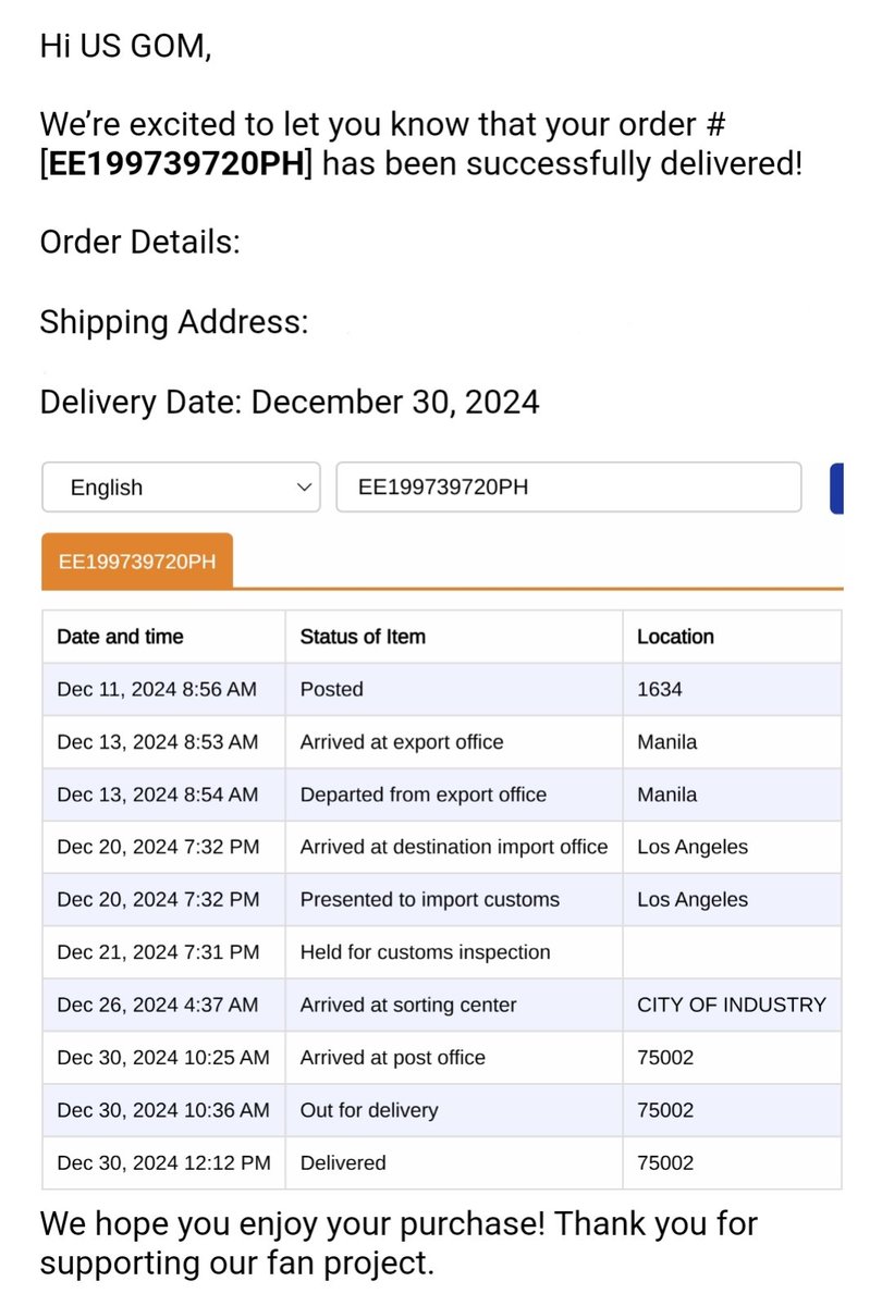 THESUHPROJECT's tweet photo. For US/CAN Johfams who ordered URSUHS - We would like to inform you that your orders had been successfully delivered to the US GOM Address. https://t.co/pz2urLo29G