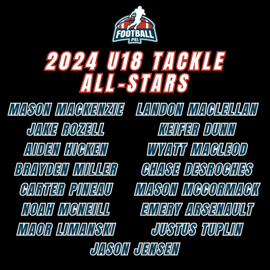 Football PEI would like to congratulate the 2024 Community Tackle All-Star Award Winners at the U18 division!