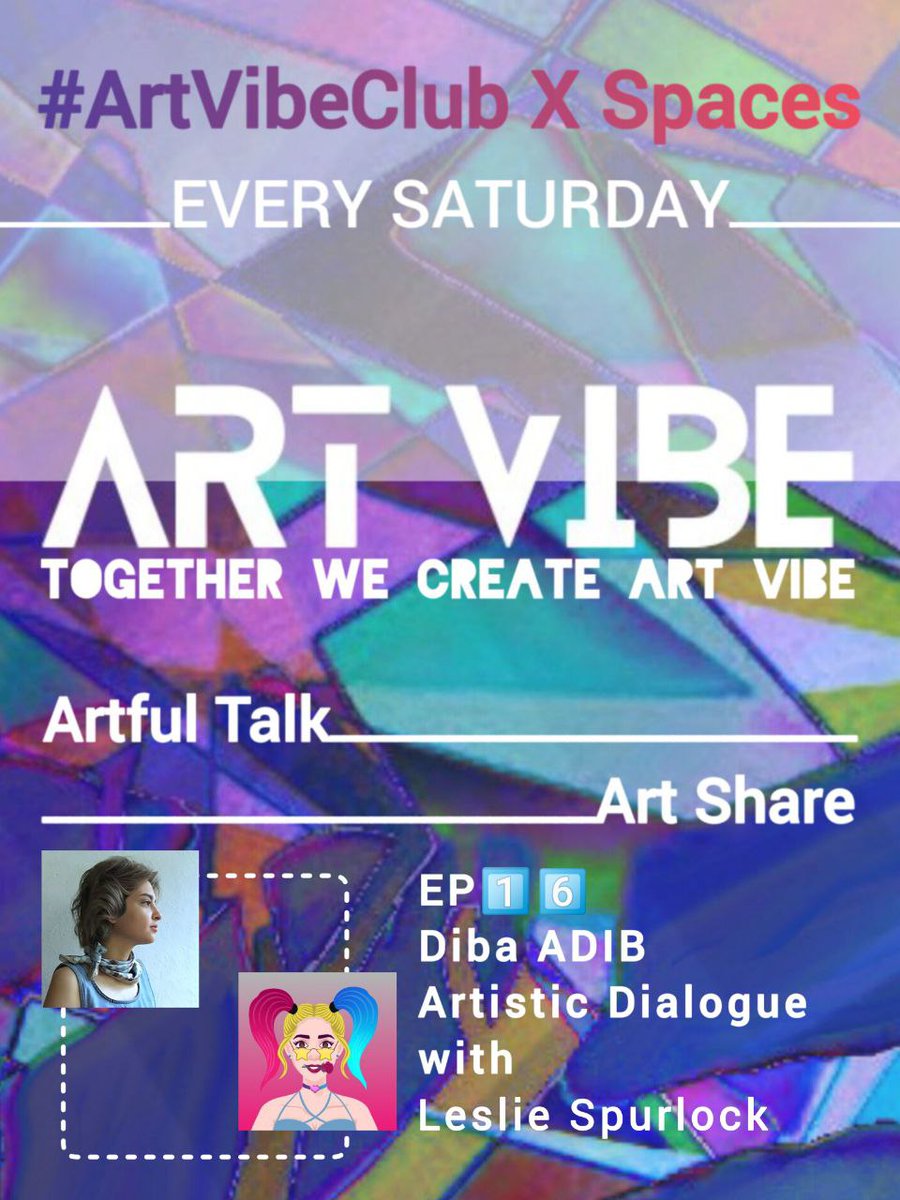 🟣Set your reminders!
<a href="/ArtVibe_Club/">ART VIBE</a> Space With <a href="/Diba_Adib_art/">Diba ADIB</a> &amp; <a href="/A_Rahaad/">A. Rahaad</a> 
💟Follow Us

🎙#ArtVibeClub EP1️⃣6️⃣
Artistic Dialogue with Leslie Spurlock <a href="/LeslieASpurlock/">lesliespurlock.sol | NFT.NYC 2024 🏴‍☠️</a>
+Art Share

🗓Sat Jan 18th
11:00 am EST
04:00 pm UTC
07:30 pm Tehran

🔗Link to SPACE⤵️
x.com/i/spaces/1LyxB…