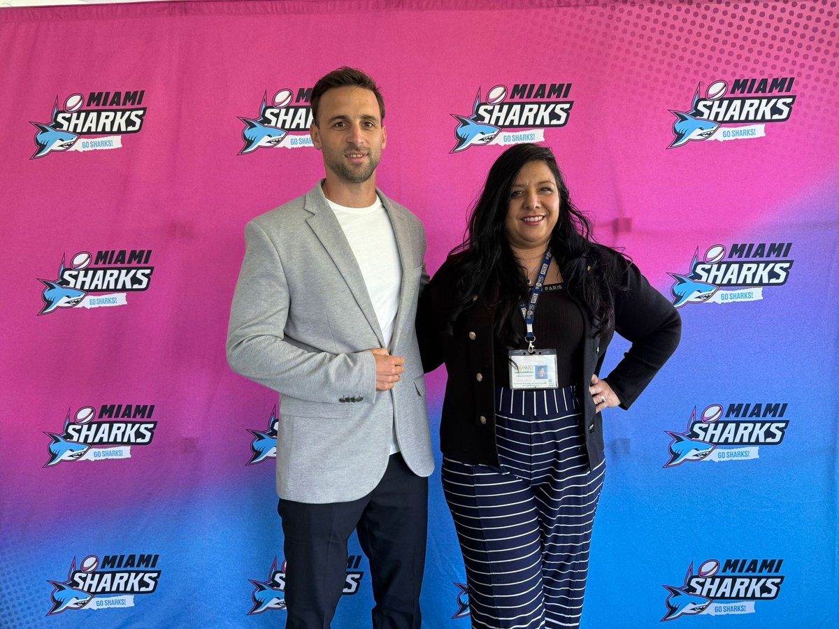 BCOESBD's tweet photo. 🏉 Exciting news! OESBD's Paola Isaac Baraya met with the @miamisharksrugby to bring the excitement of South Florida rugby to #FITCE! Join us October 22-23 for the 10th Anniversary. #FITCE2025 #OESBD #SportsTourism #BrowardSports https://t.co/9IEW6fwJtZ