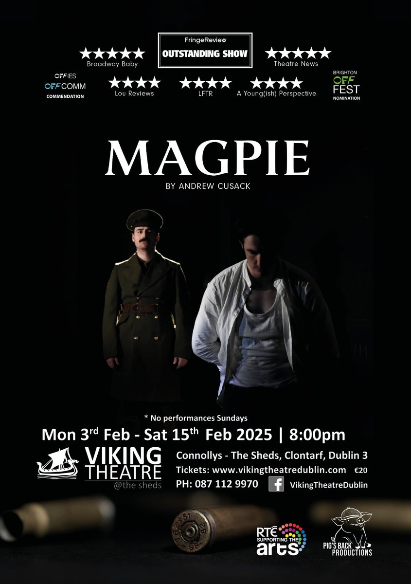 rte's tweet photo. ✨ RTÉ Supporting the Arts ✨

🎭 MAGPIE, a gripping tale of brothers at war.
📅 Mon 3rd - Sat 15th Feb
📍 @Viking_Theatre Dublin
🎫 https://t.co/HNBiPy9gY5
 
@Pigs_Back_ #RTESupportingtheArts https://t.co/9rXhDibpuc