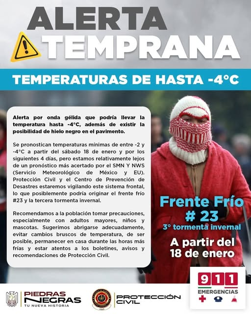 PoderPn's tweet photo. @PoderPn Alerta por Frente Frío 23 donde tendríamos temperaturas de hasta -4 grados a partir del próximo 18 de Enero https://t.co/N157fYz9U5