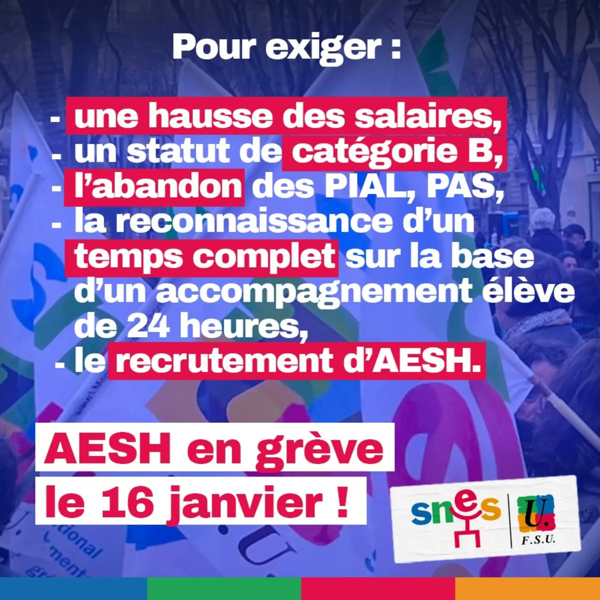 Mobilisation et rassemblement pour les #AESH #greve16janvier RDV à 12h30 devant la DSDEN des #Landes à #montdemarsan ! Mobilisons nous pour soutenir les AESH en #greve