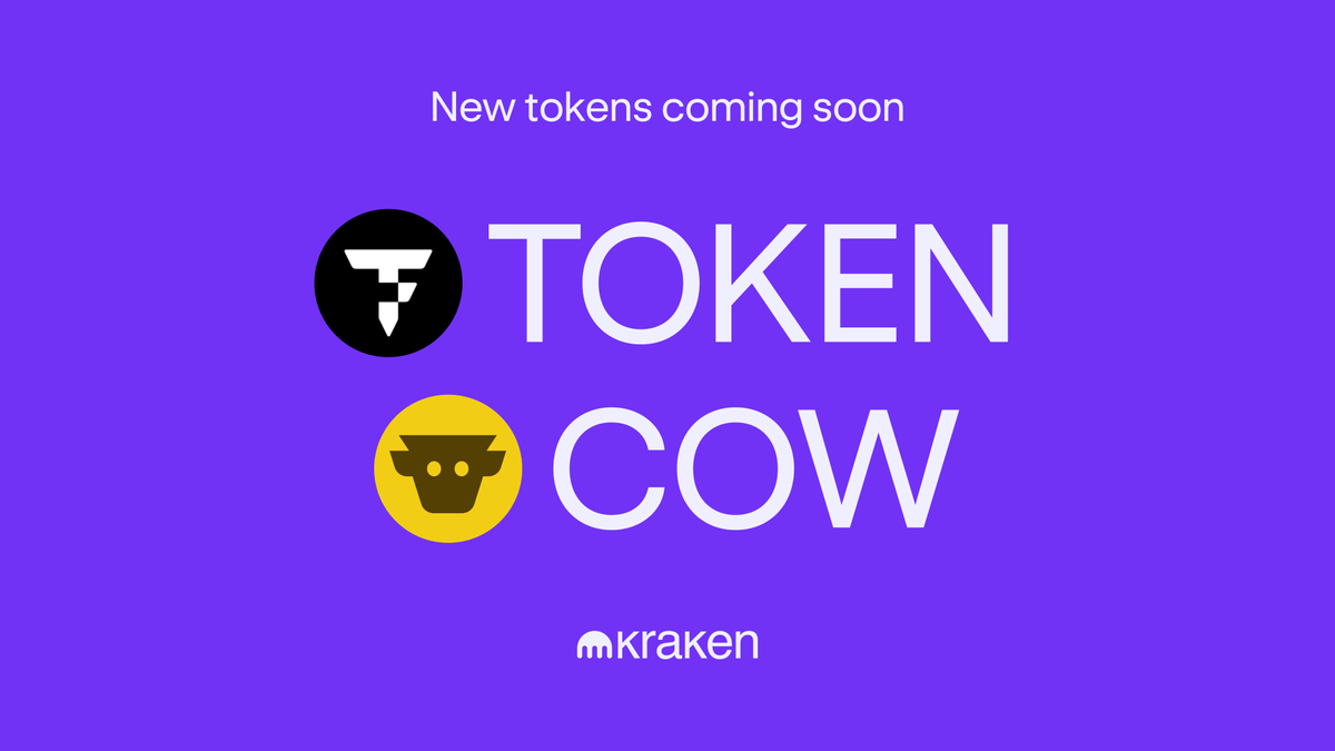 📅 A sneak peek at this week’s listings: 

Jan 15  - 15:00  UTC
$COW <a href="/CoWSwap/">CoW DAO</a>
$TOKEN  <a href="/tokenfi/">TokenFi</a>

Roadmap updates every week ⤵️
kraken.com/listings 

*Geographic restrictions may apply