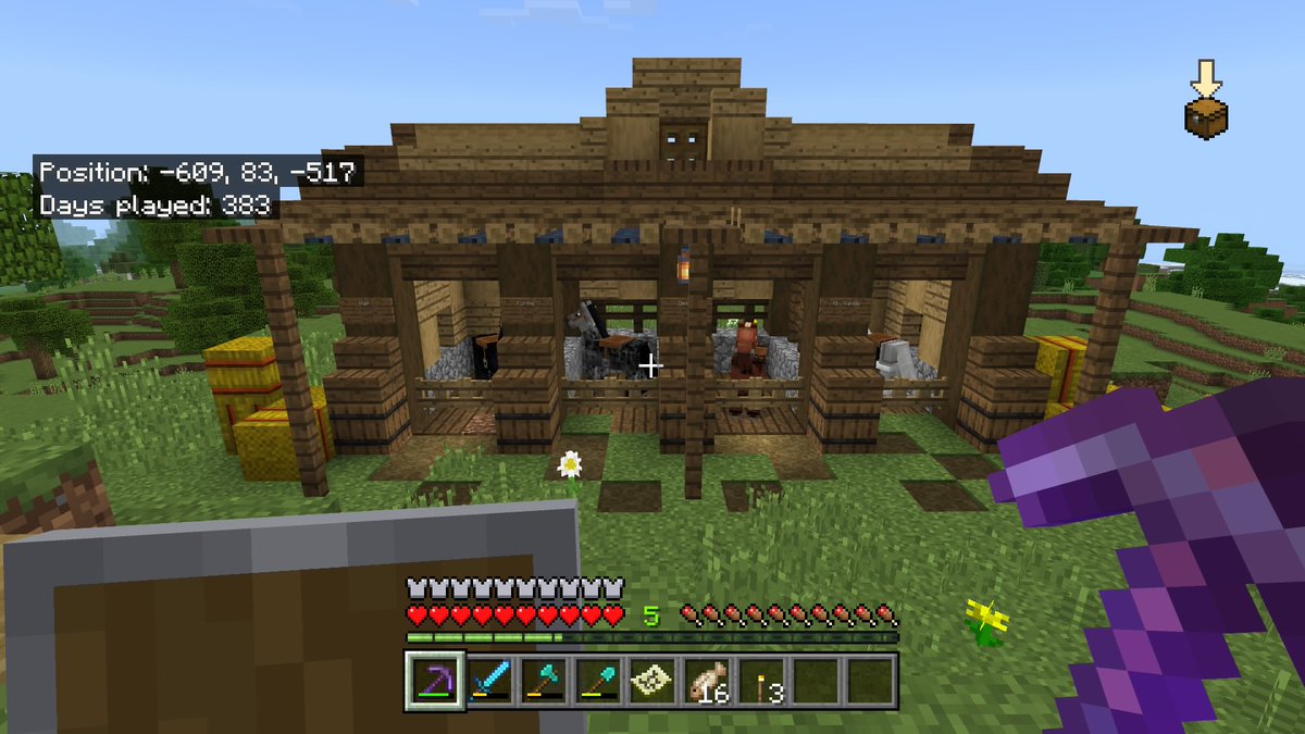 Been playing #Minecraft since about January 1st on a survival world with a few friends and i wanted to share the two builds im most proud of, my house on top of a mountain and a horse stable just outside it. #Minecraftbuilds