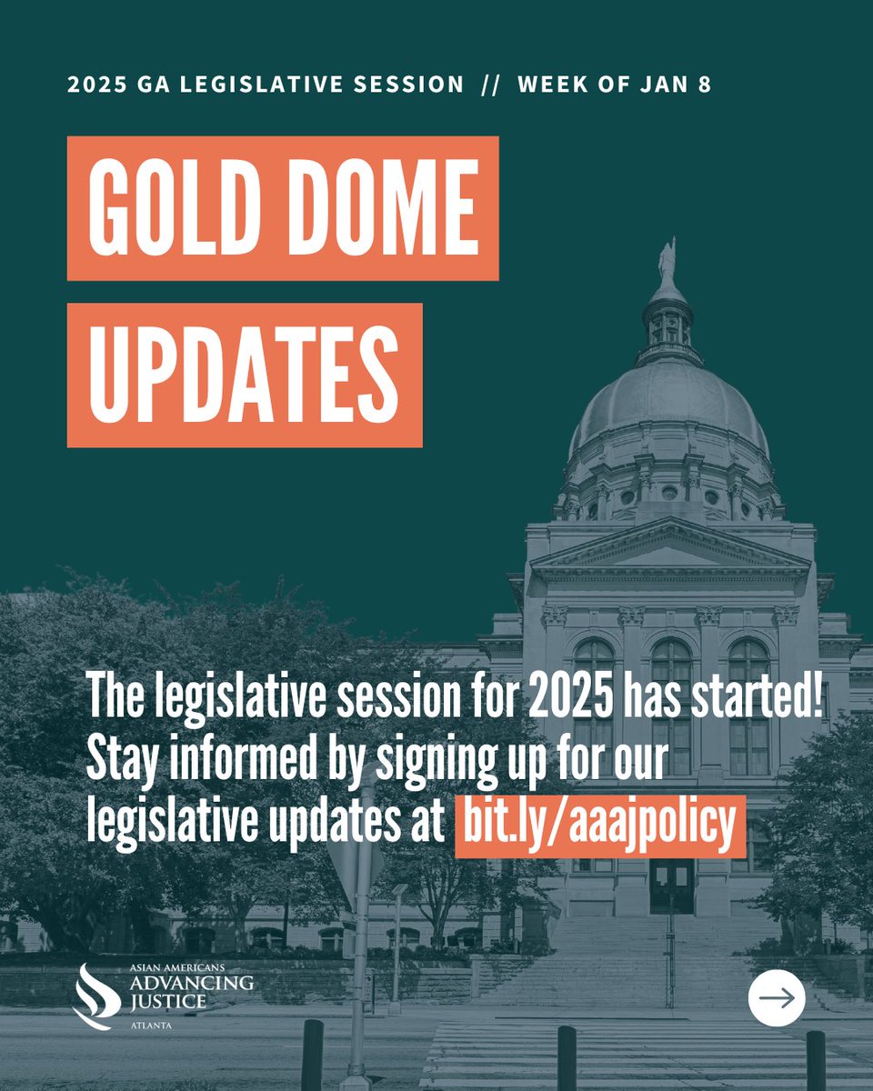 🔊 The 2025 GA Legislative Session has begun! Stay informed by signing up for our Legislative updates at bit.ly/aaajpolicy.

#AdvancingJusticeATL