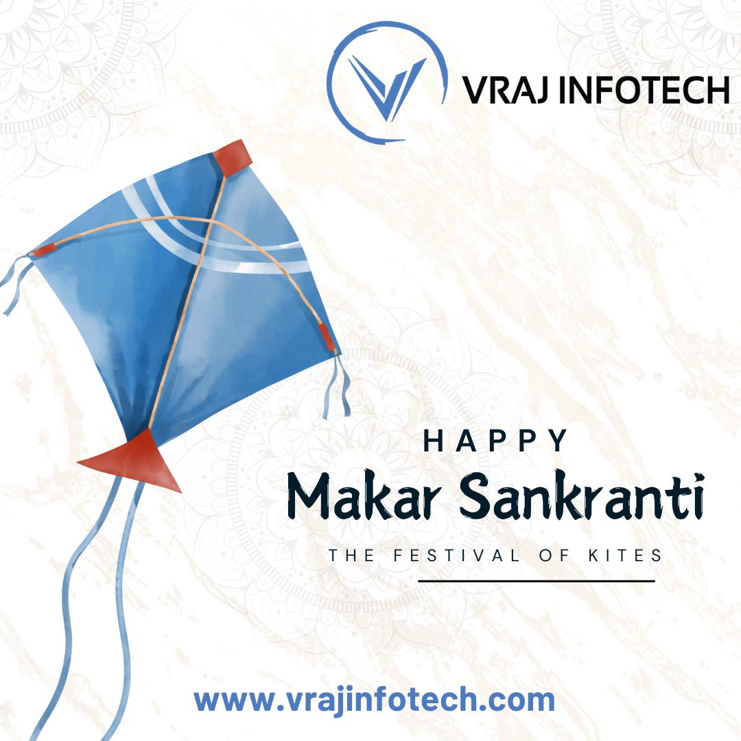 "Let your dreams fly high this #MakarSankranti! 🪁✨ Wishing you joy, prosperity, and endless possibilities from Vraj Infotech. 🌾🌟#FestivalOfKites #HappyMakarSankranti
#FlyHighWithVrajInfotech
#KiteFlyingFestival
#HarvestFestival
#FestiveVibes
#IndianFestivals
#JoyAndProsperity