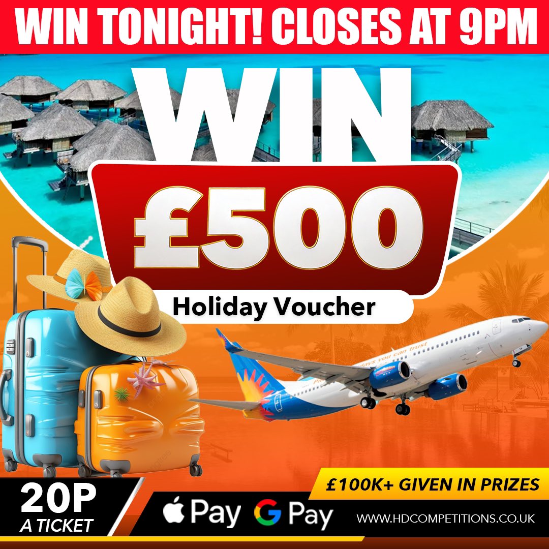 Be quick ending TONIGHT! Jet off for 20p this Summer! 🚨☀️

Enter here >👉 Hdcompetitions.co.uk