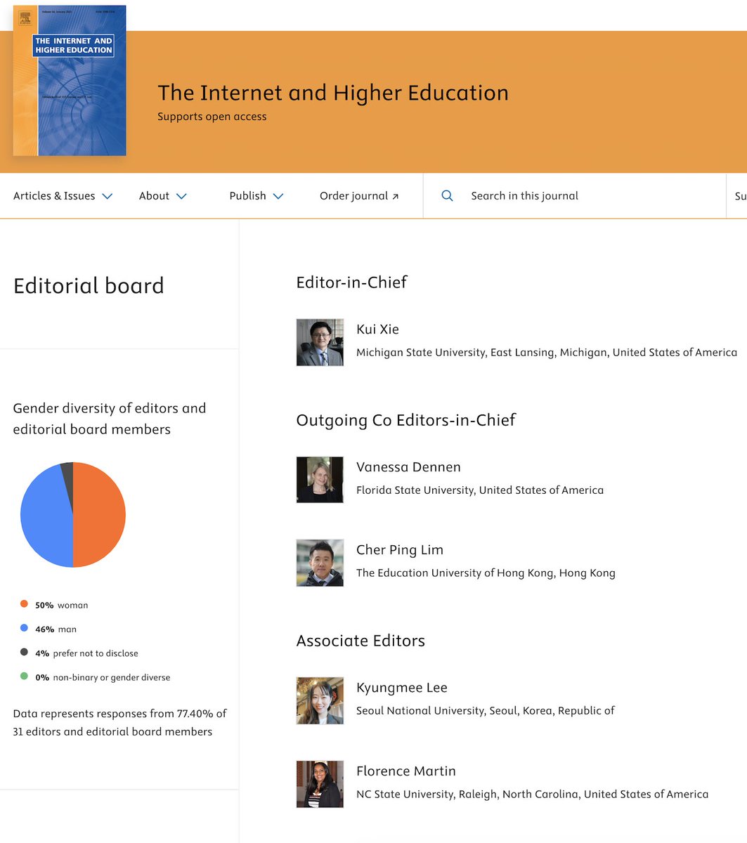 Kui Xie 谢魁 (@kuixiephd) on Twitter photo I am excited to serve as Editor-in-Chief for The Internet and Higher Education <a href="/ElsevierConnect/">Elsevier</a>! Honored to work alongside Associate Editors, <a href="/Kyungmee_Lee/">KYUNGMEE LEE 이경미</a>, <a href="/ProfFlorence/">Florence Martin</a> & <a href="/hanni_muukkonen/">Hanni Muukkonen</a> (not pictured). Look forward to advancing research and innovation in #HigherEd & #EdTech! I am excited to serve as Editor-in-Chief for The Internet and Higher Education <a href="/ElsevierConnect/">Elsevier</a>! Honored to work alongside Associate Editors, <a href="/Kyungmee_Lee/">KYUNGMEE LEE 이경미</a>, <a href="/ProfFlorence/">Florence Martin</a> & <a href="/hanni_muukkonen/">Hanni Muukkonen</a> (not pictured). Look forward to advancing research and innovation in #HigherEd & #EdTech!