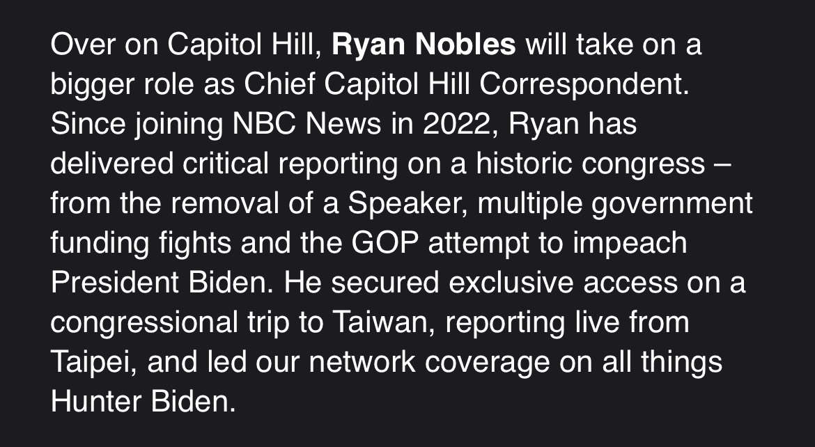 ryanobles's tweet photo. I am thrilled and honored to take on the role as Chief Capitol Hill Correspondent for @NBCNews. 
We have an amazing team and are ready to take on the challenge of covering this next Congress and beyond! 

https://t.co/GhRz6Uad54 https://t.co/WgDxmygdxj