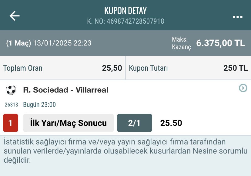 Benim bir bahis bağımlısı olduğumu düşünenler olabilir, cidden keyif alıyorum 🙃
Bugün La Liga’da kırmızı kart ve 2/1 kokusu alıyorum… 🔥 
Keyiflik denenebilir, bol şanslar. 🦖
#LaLiga #iddaa #iyms #tahmin #kırmızıkart