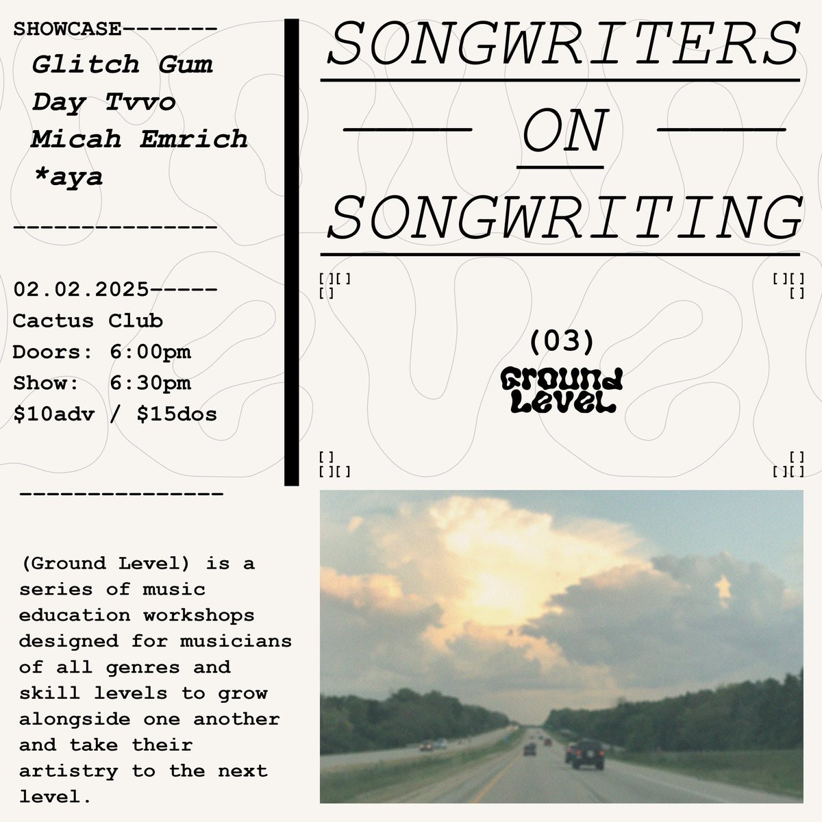 february 2nd i’ll be hopping on the Ground Level panel in milwaukee talking about songwriting ✍️ and playing a show later that night at <a href="/CactusClubMKE/">Cactus Club</a> 🫡 
panel is free to attend. show tickets are on sale now.