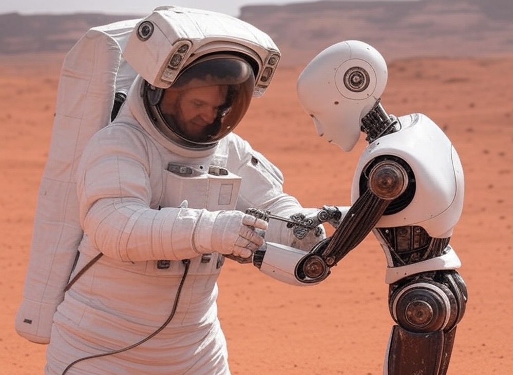 AB_LIFEonMARS's tweet photo. Robots at the service of astronauts on Mars. Robots can be used to pre-prepare the terrain and build before the arrival of people. 3D printing technologies will reduce the amount of materials that need to be delivered from Earth. #Mars 🚀 #RobotsonMars https://t.co/1J29i8Ljvh