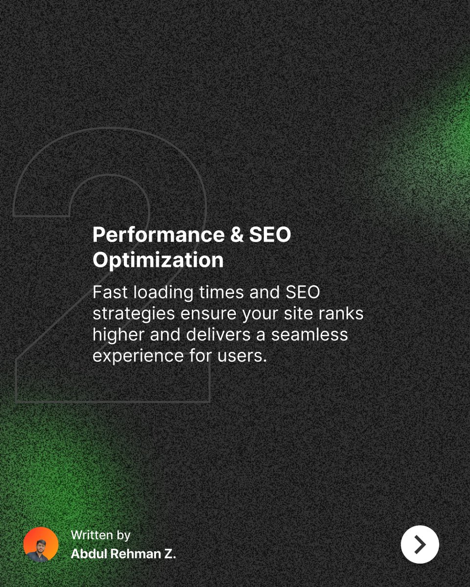 abdulrehmanz_'s tweet photo. 2️⃣ Performance &amp; SEO Optimization: Fast, responsive, and SEO-friendly websites rank higher and deliver better user experiences. 

#SEO  #webperformance https://t.co/BzM9EPSmNB