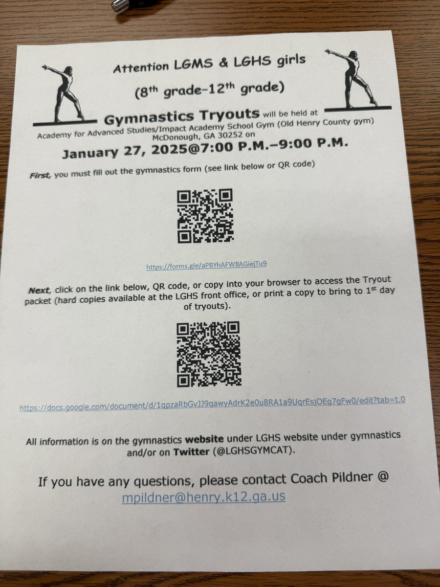 Gymnastics tryouts will be held on January 27th @7:00 pm at Excel Academy (old HC high school). You must have a current physical in Aktivate. Can’t wait to see you! <a href="/LGHS_Athletics/">LGHS Athletics</a> <a href="/AthleticsHenry/">Henry County Schools Athletics</a> <a href="/lghseniors/">LGHS Student Section</a>