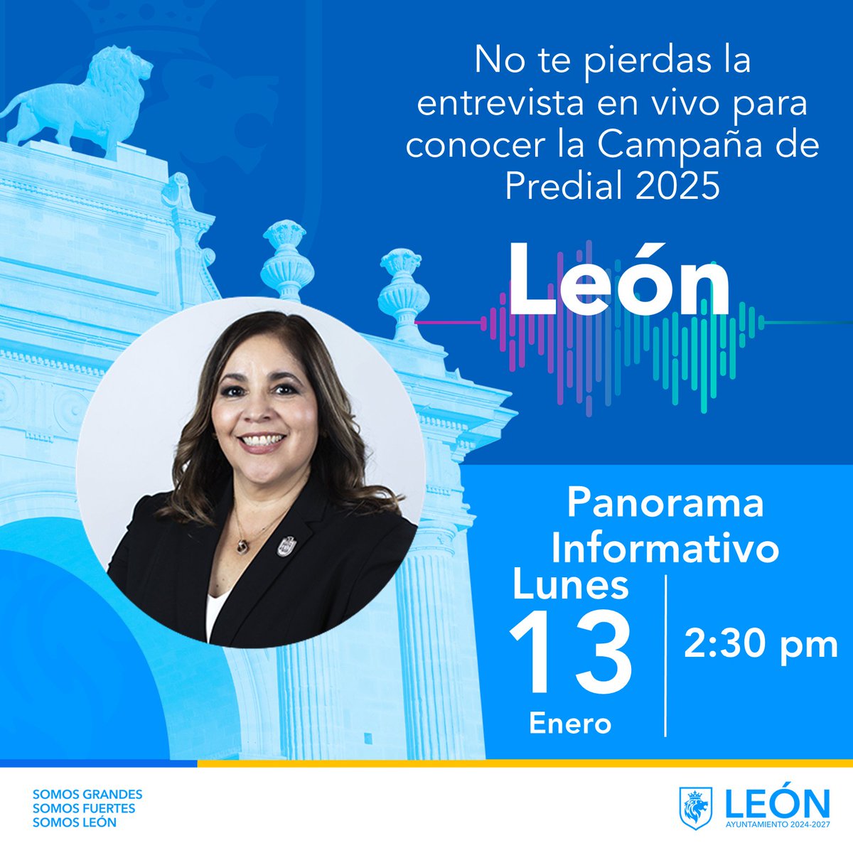 📻 Conoce más sobre la campaña de #predial 2025 de <a href="/municipio_leon/">Municipio de León</a>, hoy la Tesorera Municipal, Graciela Rodríguez, estará en <a href="/PanoramaGTO/">Panorama Guanajuato</a> a las 2:30 pm.

Escúchalo en vivo en Love FM, 103.1 FM.

 ¡Sintoniza y participa! 👉 ihr.fm/4gRi2zP