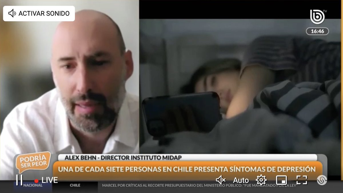 Alex Behn, director de MIDAP, está conversando con Julio César Rodríguez en <a href="/biobio/">BioBioChile</a> a propósito del Día Mundial de la Lucha contra la Depresión. En la 99.7 y en biobiochile.cl/biobiotv/