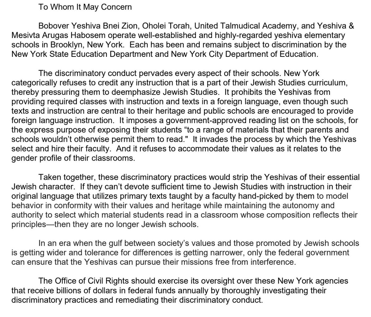 New: Four Brooklyn yeshivas file a complaint with the US Department of Education alleging discrimination by New York State and New York City
