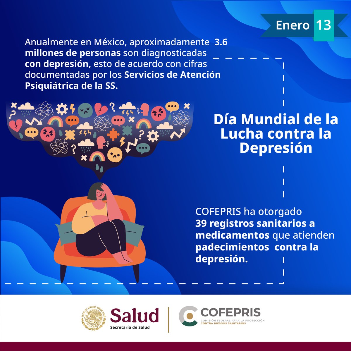 #COFEPRIS regula a través de diversos procesos, el acceso a tratamientos de calidad para atender a millones de pacientes con depresión. 

#DiaMundialContraLaDepresion