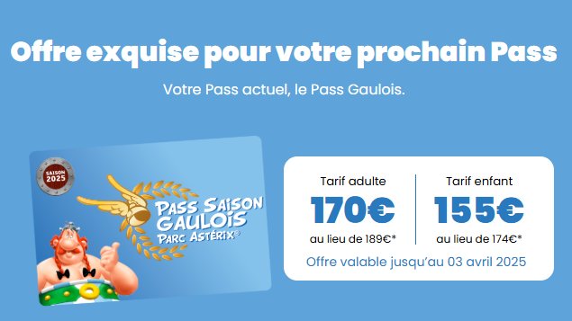 🎫 Les offres de renouvellement Pass Saison sont désormais disponibles pour les détenteurs actuels de Pass Saison 2024. 
reservation.parcasterix.fr/passes-renewal