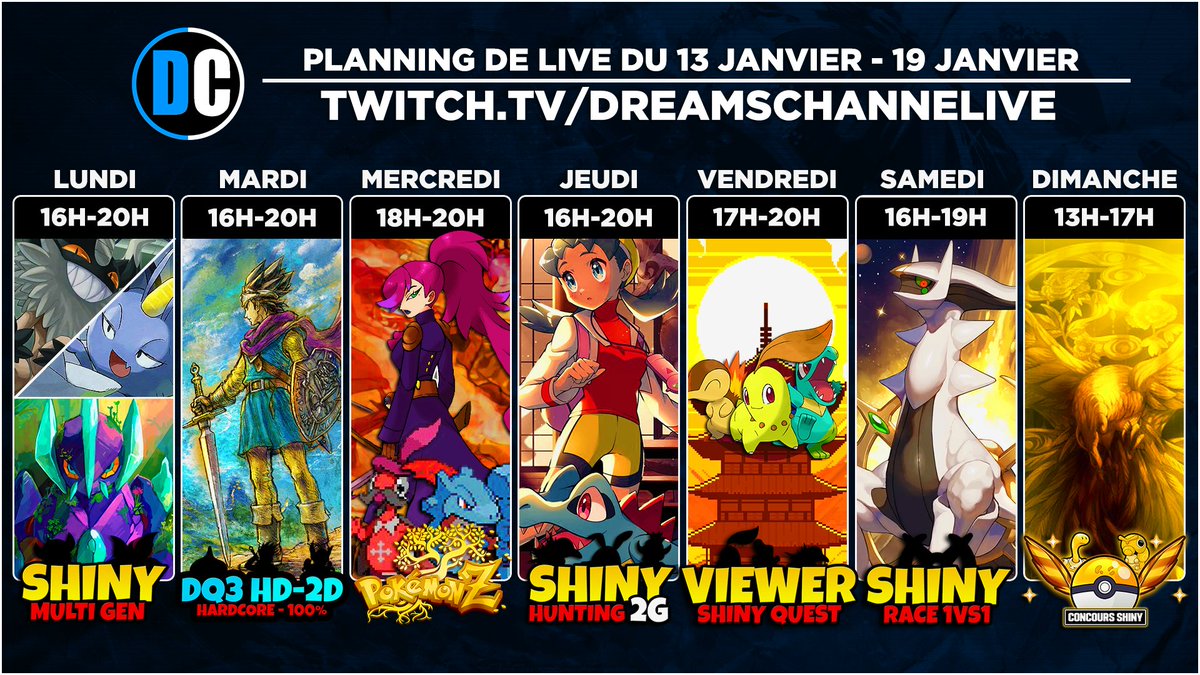 🌟PLANNING LIVE DE LA SEMAINE !

Zozo est de retour et donc le Duo aussi ! 🎉 
Pour célébrer ça, c'est parti pour une nouvelle Shiny Race sur Pokémon Légendes : Arceus ! 😍

▶️twitch.tv/dreamschanneli…
 #TwitchFR #DQ3HD2D #Pokemon