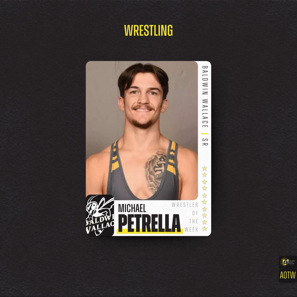 Ohio Athletic Conference (@ohathleticconf) on Twitter photo Athletes of the Week | Wrestling 🤼
Michael Petrella, <a href="/bwathletics/">Baldwin Wallace Athletics</a>
#OAC | #d3wrestle Athletes of the Week | Wrestling 🤼
Michael Petrella, <a href="/bwathletics/">Baldwin Wallace Athletics</a>
#OAC | #d3wrestle