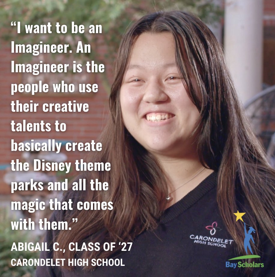 Meet Abigail, a dreamer who has her sights set on becoming an Imagineer at Disney! 💫 We are committed to ensuring that she — and all Bay Scholars — have access to the resources and support necessary to turn their dreams into reality. What do you say, @waltdisneyimagineering?